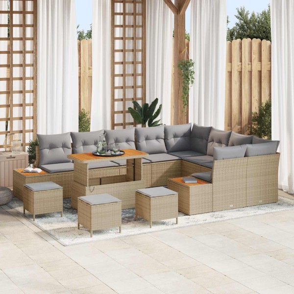 Garden sofa set with pillow 13 pcs Beige and light gray