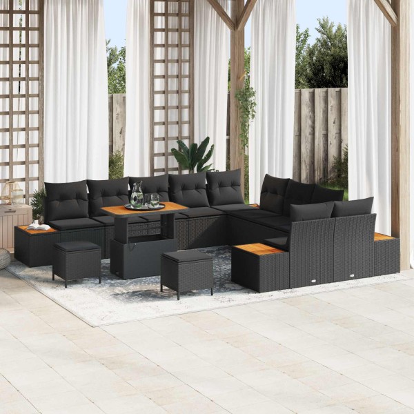 Garden sofa set with pillow 13 pcs Black