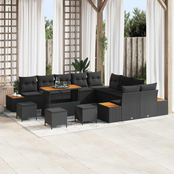 Garden sofa set with pillow 14 pcs Black