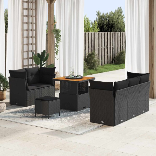 Garden sofa set with cushion and storage 8 pcs Black