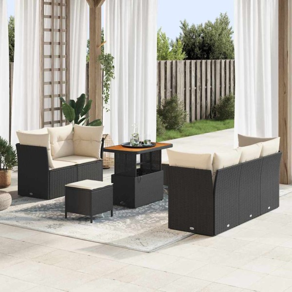 Garden sofa set with pillow 8 pcs Black and cream