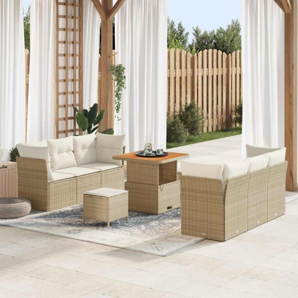 Garden Sofa Set 9 pcs Beige and cream polyrattan