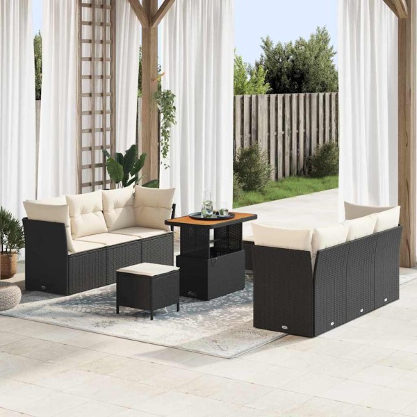 Garden Sofa Set 9 pcs Black and cream polyrattan