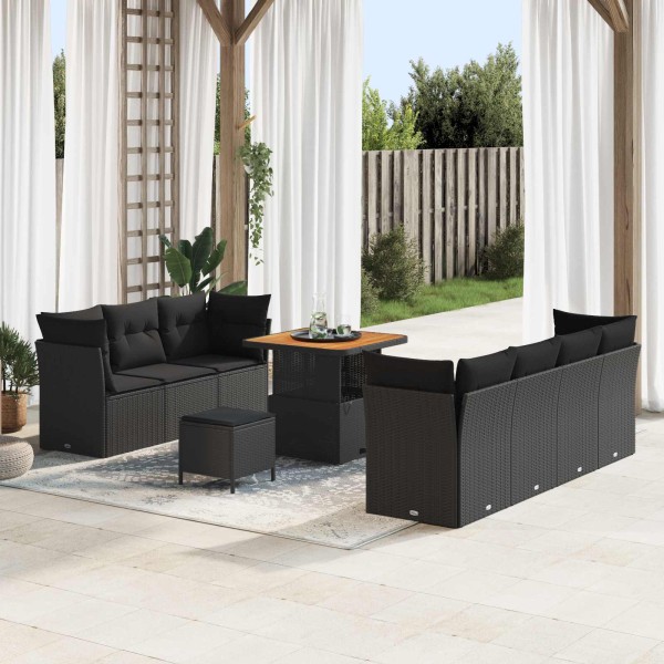 Garden sofa set with cushion and storage 10 pcs Black