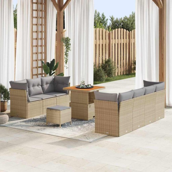 Garden Sofa Set 10 pcs beige and light gray