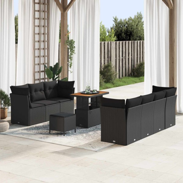 Garden sofa set with cushion and storage 10 pcs Black