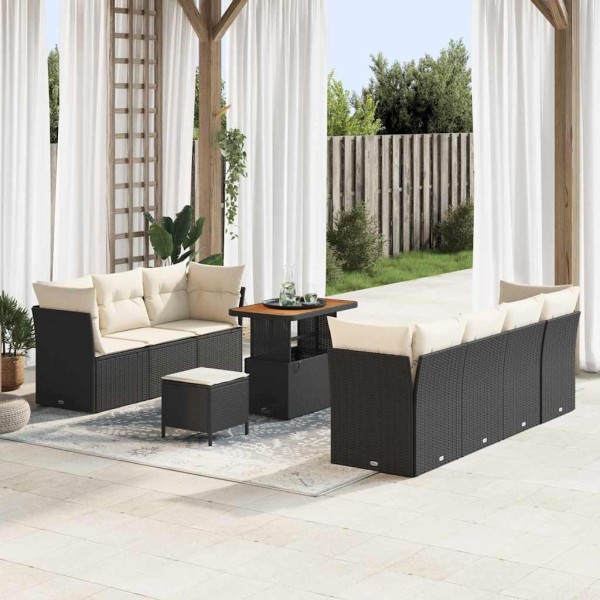 Garden sofa set with pillow 10 pcs Black and cream