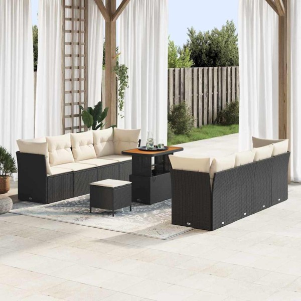 Garden Sofa Set 11 pcs Black and cream polyrattan