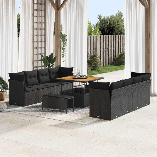 Garden sofa set with pillow 11 pcs Black polyrattan