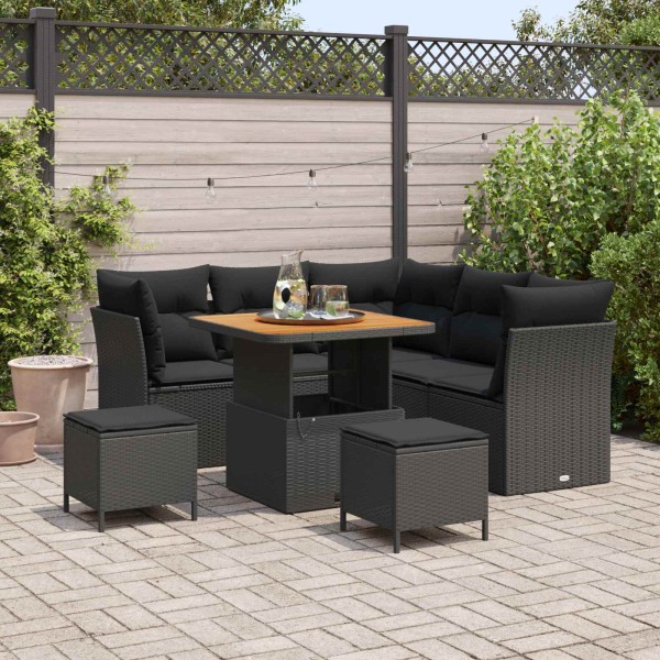 Garden sofa set with cushion and storage 8 pcs Black