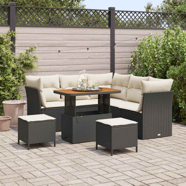 Garden sofa set with pillow 8 pcs Black and cream