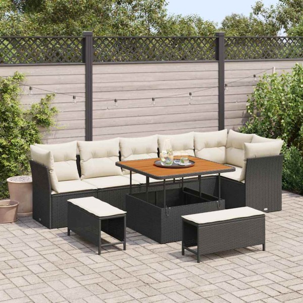 Garden sofa set with pillow 9 pcs Black and cream