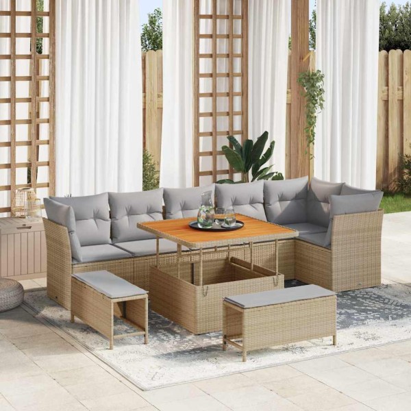 Garden Sofa Set 9 pcs beige and light gray