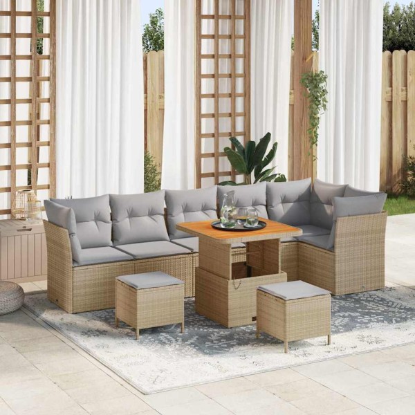 Garden Sofa Set 9 pcs beige and light gray