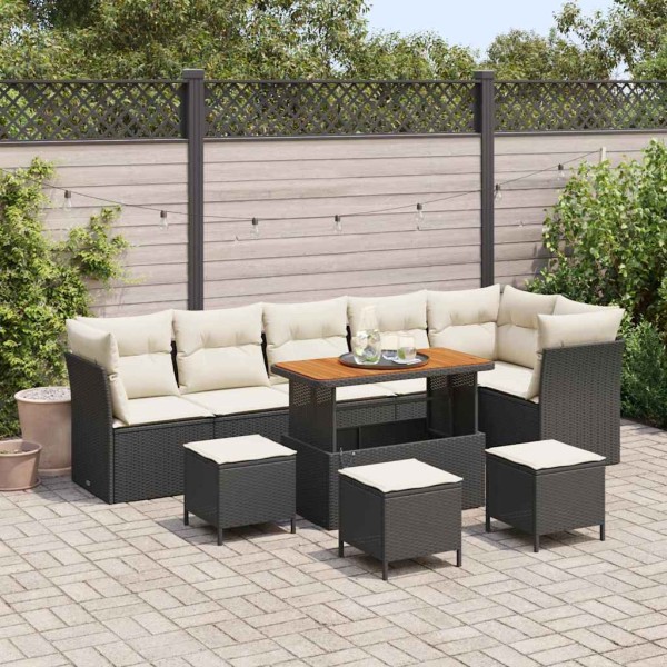 Garden sofa set with pillow 10 pcs Black and cream