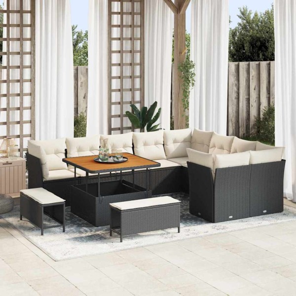 Garden sofa set with pillow 12 pcs Black and cream