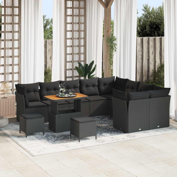 Garden sofa set with cushion and storage 12 pcs Black
