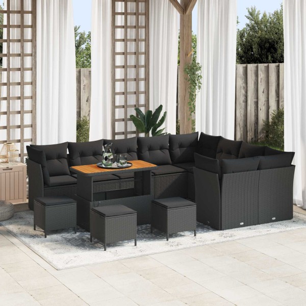 Garden sofa set with cushion and storage 13 pcs Black