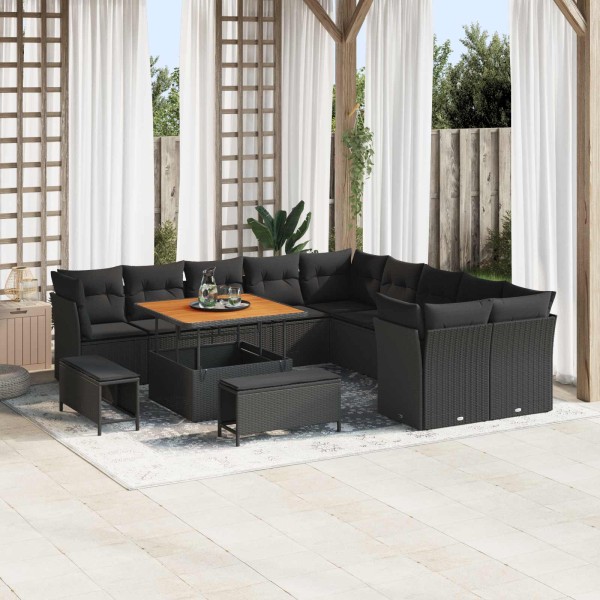 Garden sofa set with pillow 13 pcs Black polyrattan