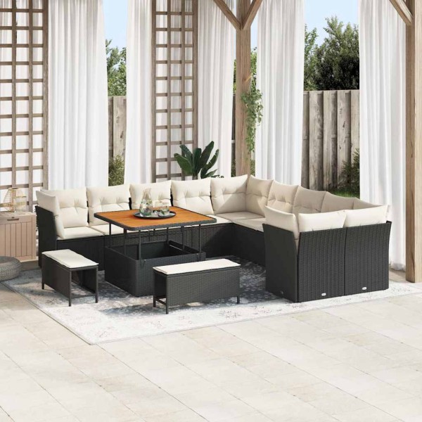 Garden Sofa Set 13 pcs Black and cream polyrattan