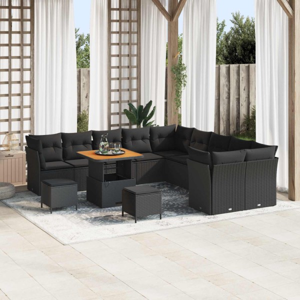 Garden sofa set with pillow 13 pcs Black polyrattan