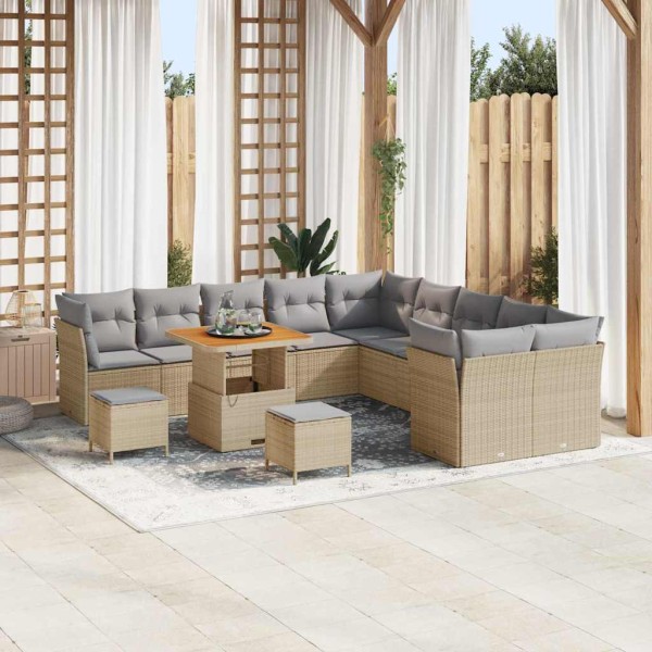 Garden Sofa Set 13 pcs Beige and light gray polyrattan