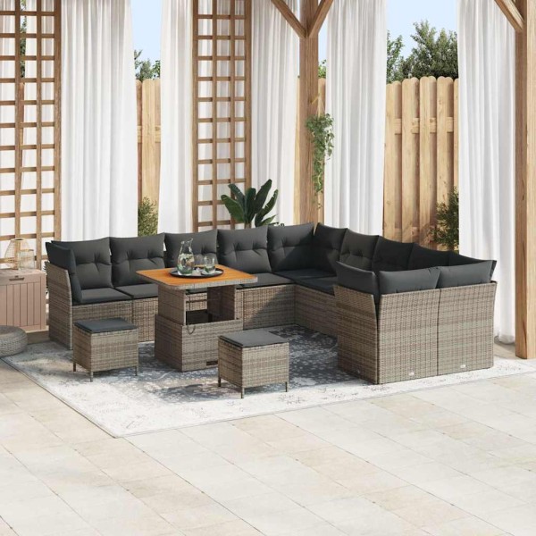 Garden sofa set with pillow 13 pcs Gray polyrattan