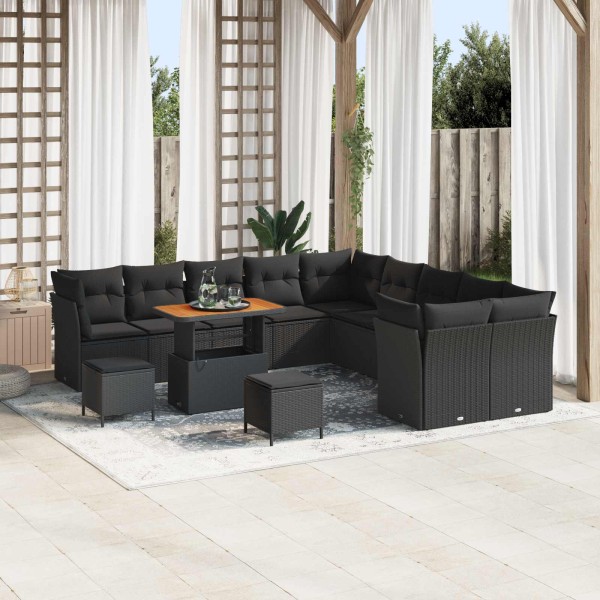 Garden sofa set with cushion and storage 13 pcs Black