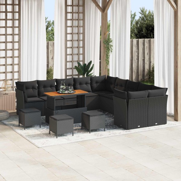 Garden sofa set with pillow 14 pcs Black polyrattan