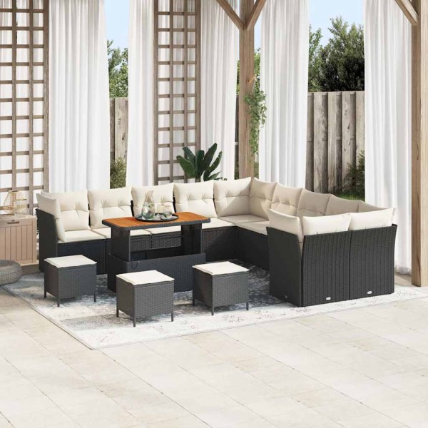 Garden Sofa Set 14 pcs Black and cream polyrattan