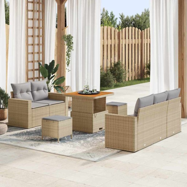 Garden Sofa Set 8 pcs beige and light gray