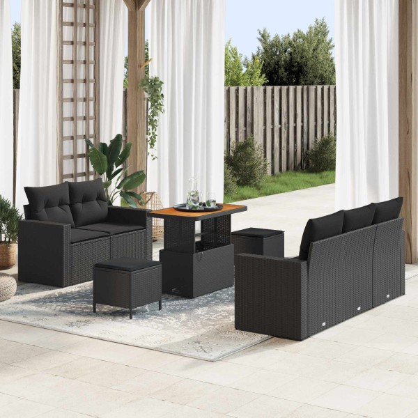 Garden sofa set with pillow 8 pcs Black polyrattan