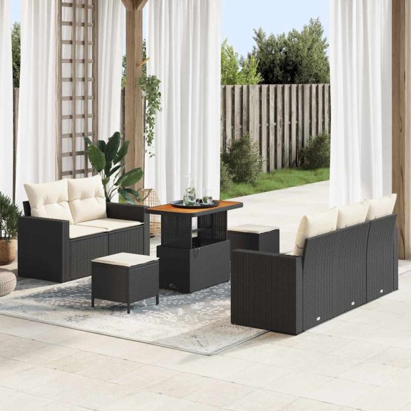 Garden Sofa Set 8 pcs Black and cream polyrattan