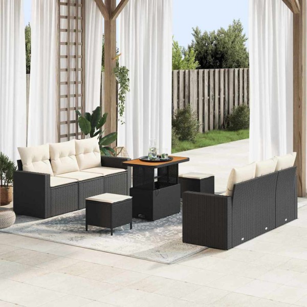 Garden sofa set with pillow 9 pcs Black and cream