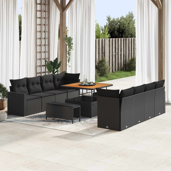 Garden sofa set with pillow 12 pcs Black polyrattan