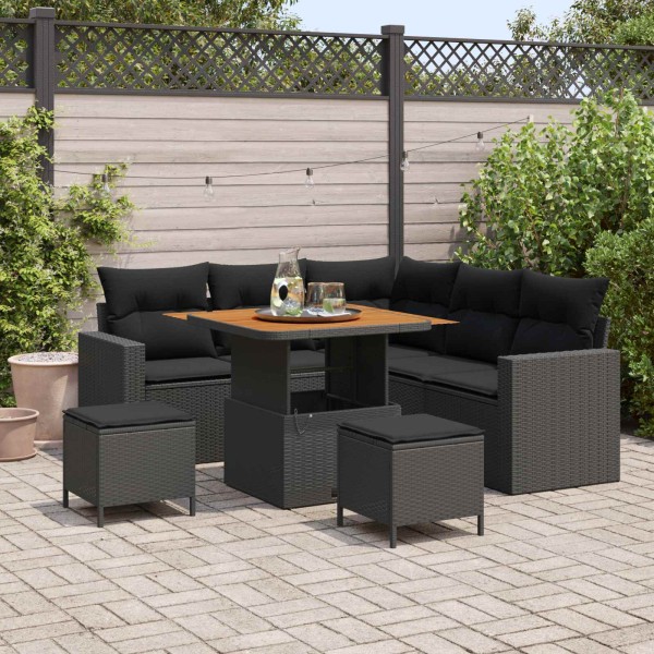 Garden sofa set with pillow 9 pcs Black polyrattan