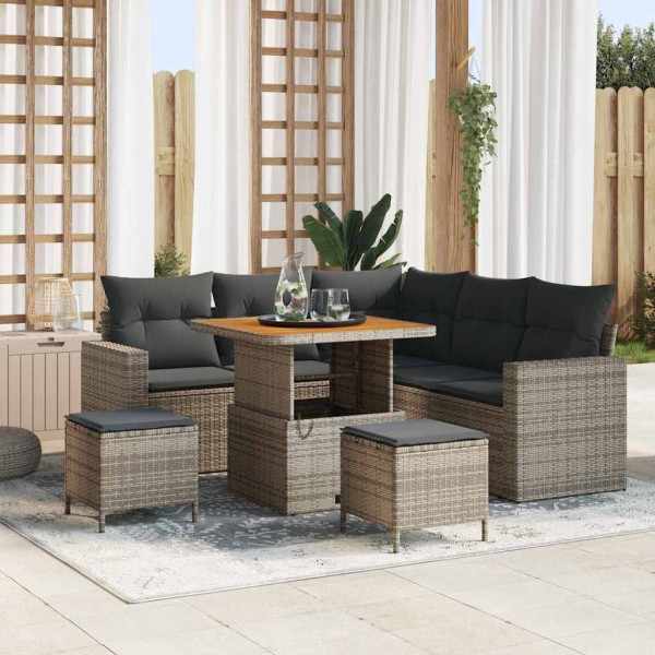 Garden sofa set with pillow 9 pcs Gray polyrattan