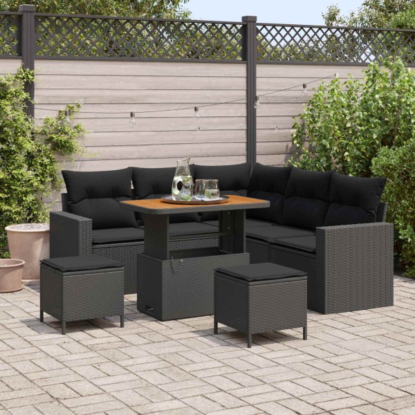 Garden sofa set with pillow 9 pcs Black polyrattan