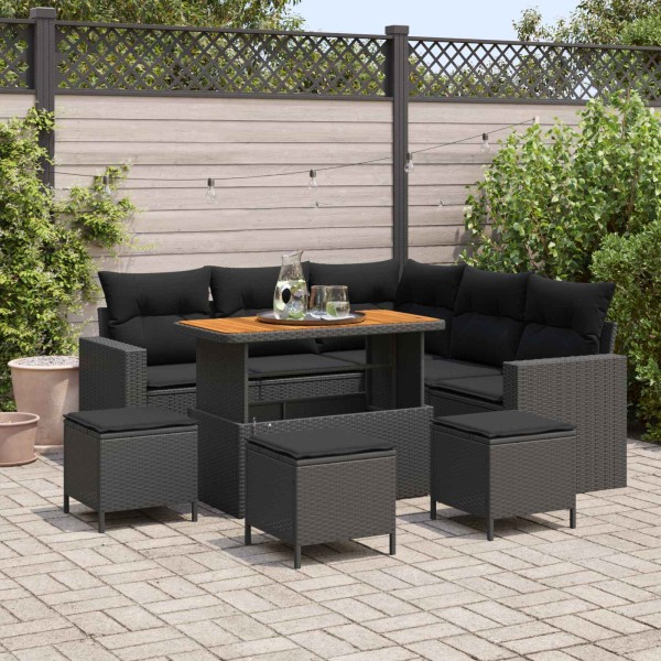 Garden sofa set with pillow 10 pcs Black polyrattan