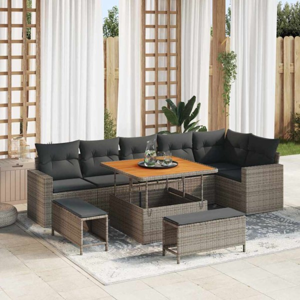 Garden sofa set with pillow 11 pcs Gray polyrattan