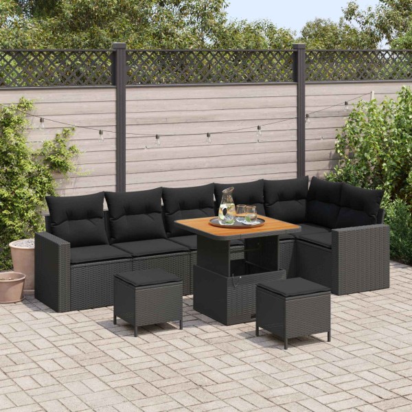 Garden sofa set with pillow 11 pcs Black polyrattan