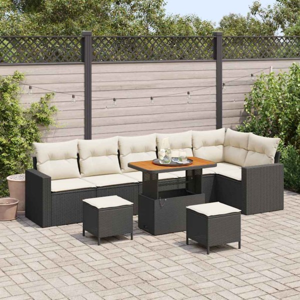 Garden Sofa Set 11 pcs Black and cream polyrattan