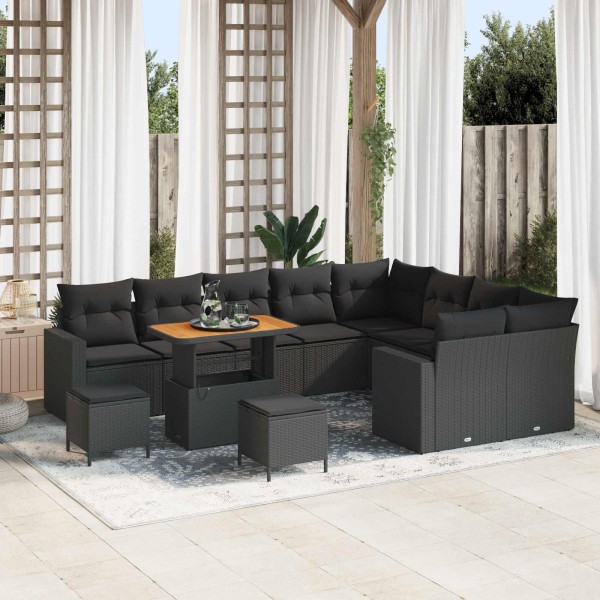 Garden sofa set with pillow 13 pcs Black polyrattan