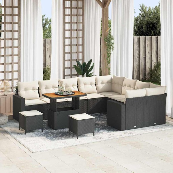 Garden Sofa Set 13 pcs Black and cream polyrattan