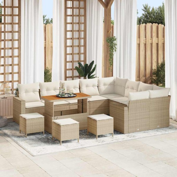 Garden Sofa Set 14 pcs Beige and cream polyrattan