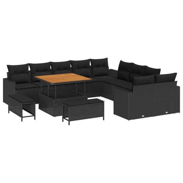 Garden sofa set with pillow 17 pcs Black polyrattan