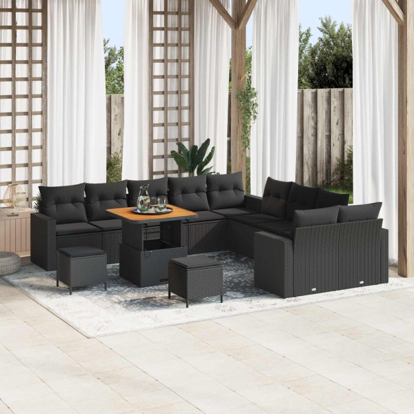 Garden sofa set with pillow 17 pcs Black polyrattan