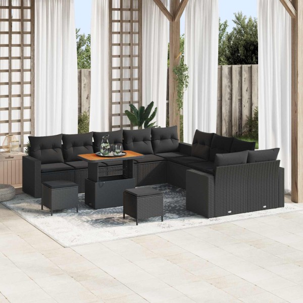 Garden sofa set with pillow 17 pcs Black polyrattan
