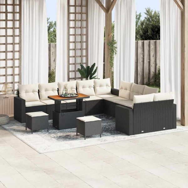 Garden Sofa Set 17 pcs Black and cream polyrattan