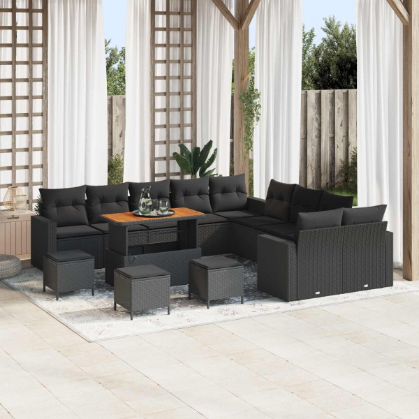 Garden sofa set with pillow 18 pcs Black polyrattan